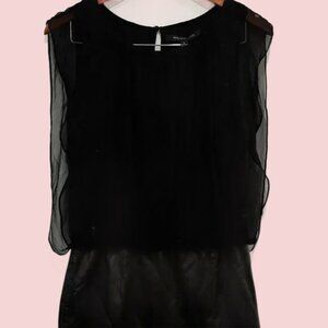 Women's Dress "Boundary & Co" Black Silk and Leather Dress Size Small LBD